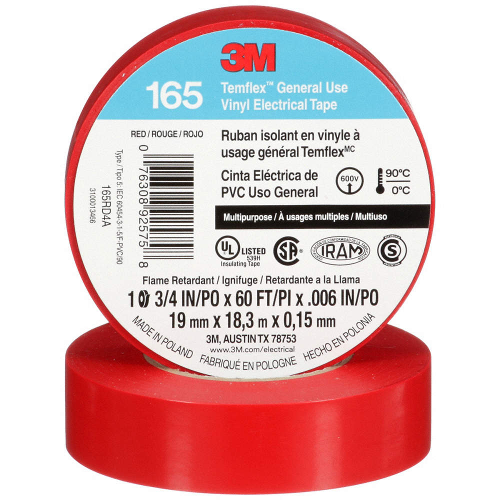 3M CINTA AISLANTE TEMFLEX ROJO 19MM X 18M (165)(E)
