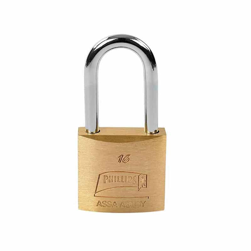 CANDADO PHILLIPS 16 GANCHO LARGO LATÓN MACIZO (MX121)(H)