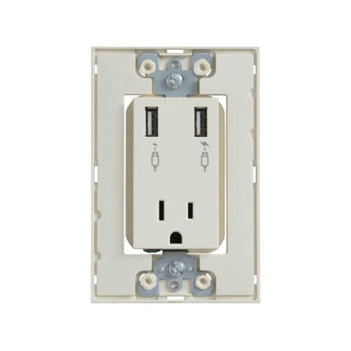 CHASIS+TOMA CORRIENTE SIMON 2P+T MARFIL + 2 CARGADORES USB (25454-31)(E)