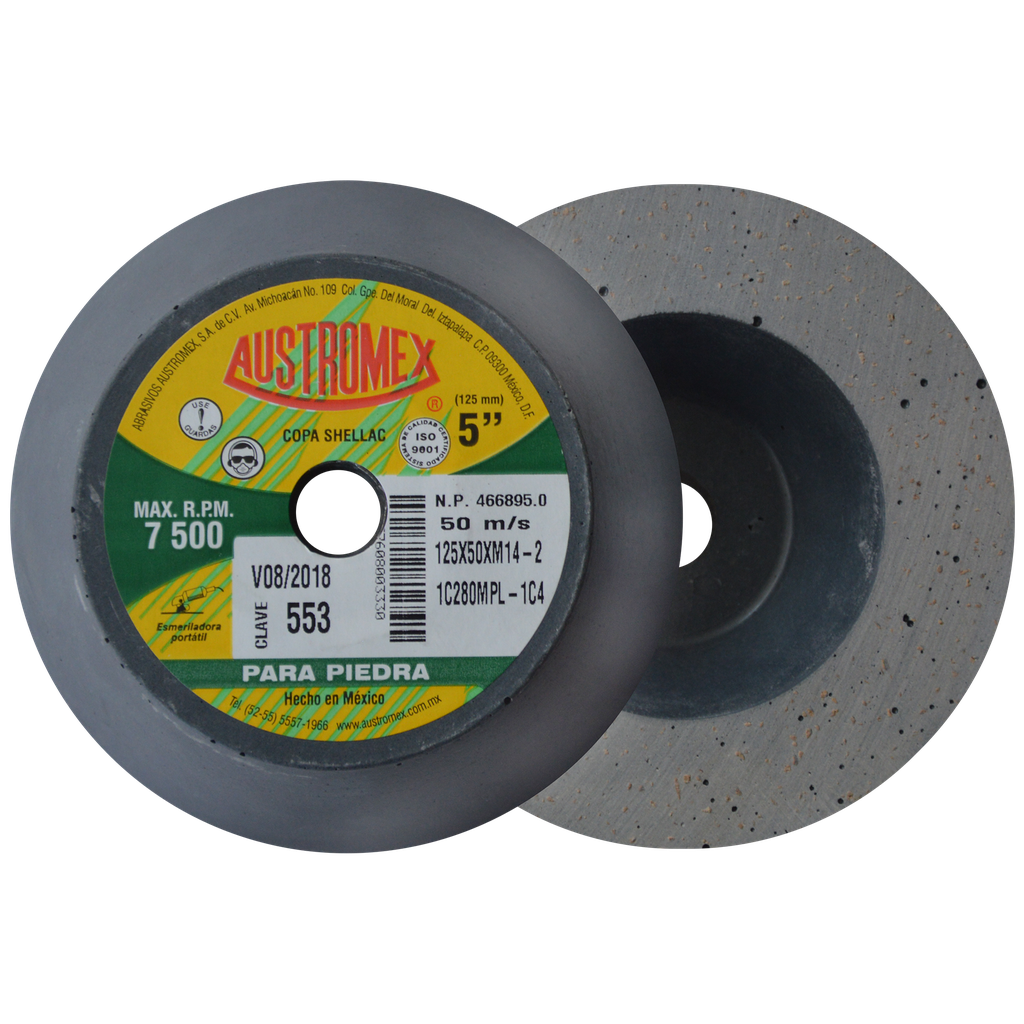 COPA ABRASIVA SHELLAC AUSTROMEX 5" P/PULIR PIEDRA GRANO 280 P/BOSCH (553)(H)