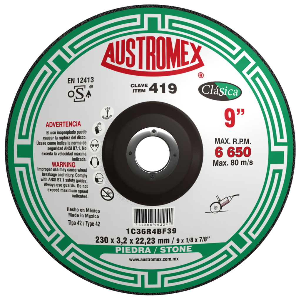 DISCO CAZUELA AUSTROMEX P/CORTE PIEDRA 9" (419)(H) DDD