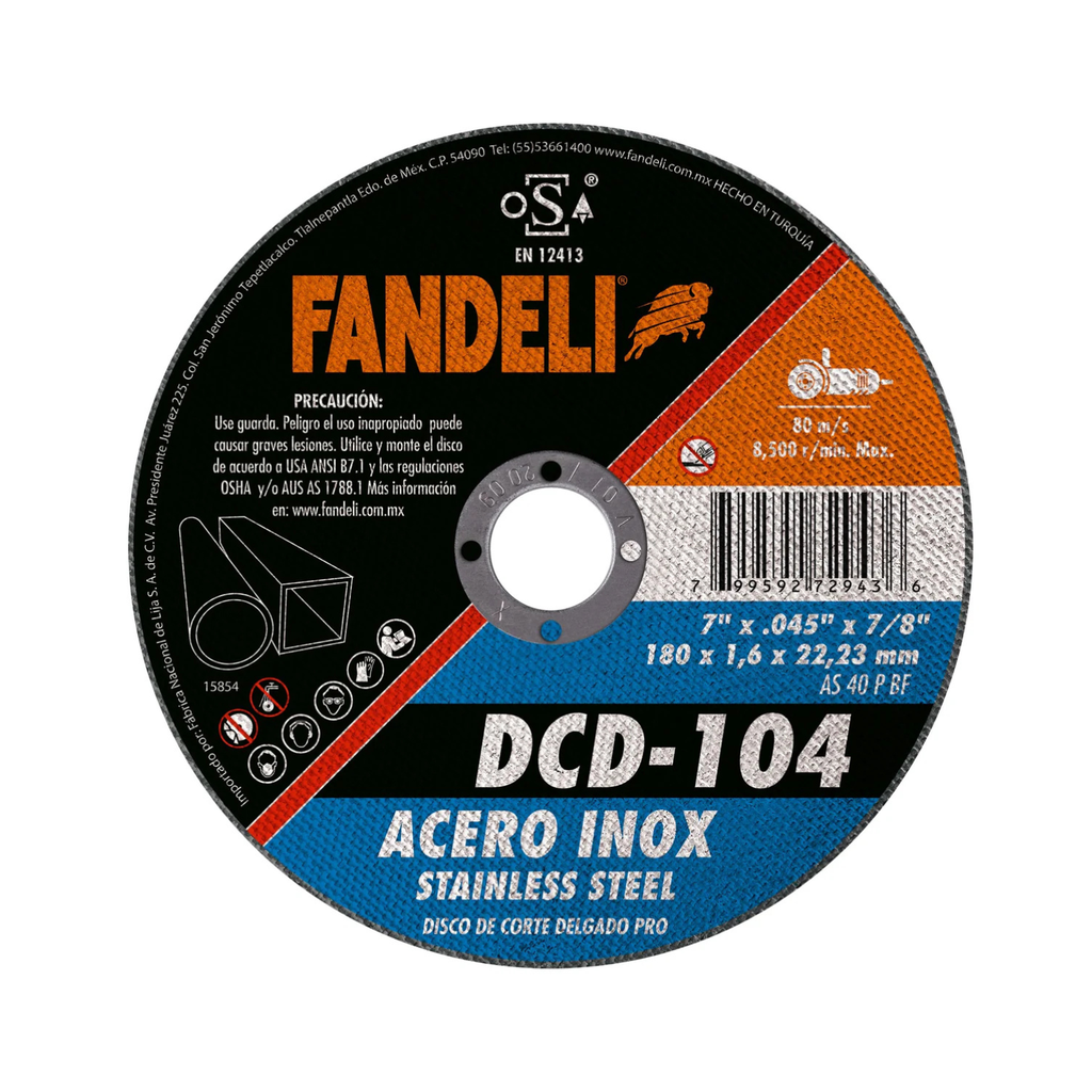 DISCO FANDELI CORTE DELGADO P/ACERO INOXIDABLE 7" (72943)(H)