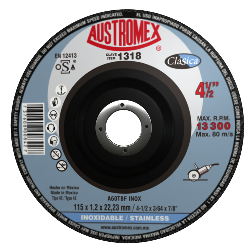 DISCO CAZUELA AUSTROMEX P/CORTE ACERO INOXIDABLE 4-1/2" (1318)(H)