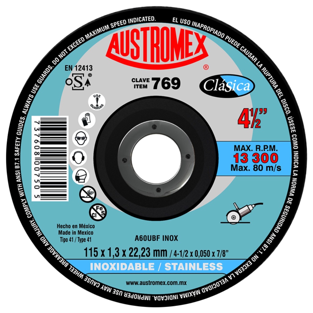 DISCO PLANO AUSTROMEX P/CORTE INOXIDABLE 4-1/2" (769)(H)