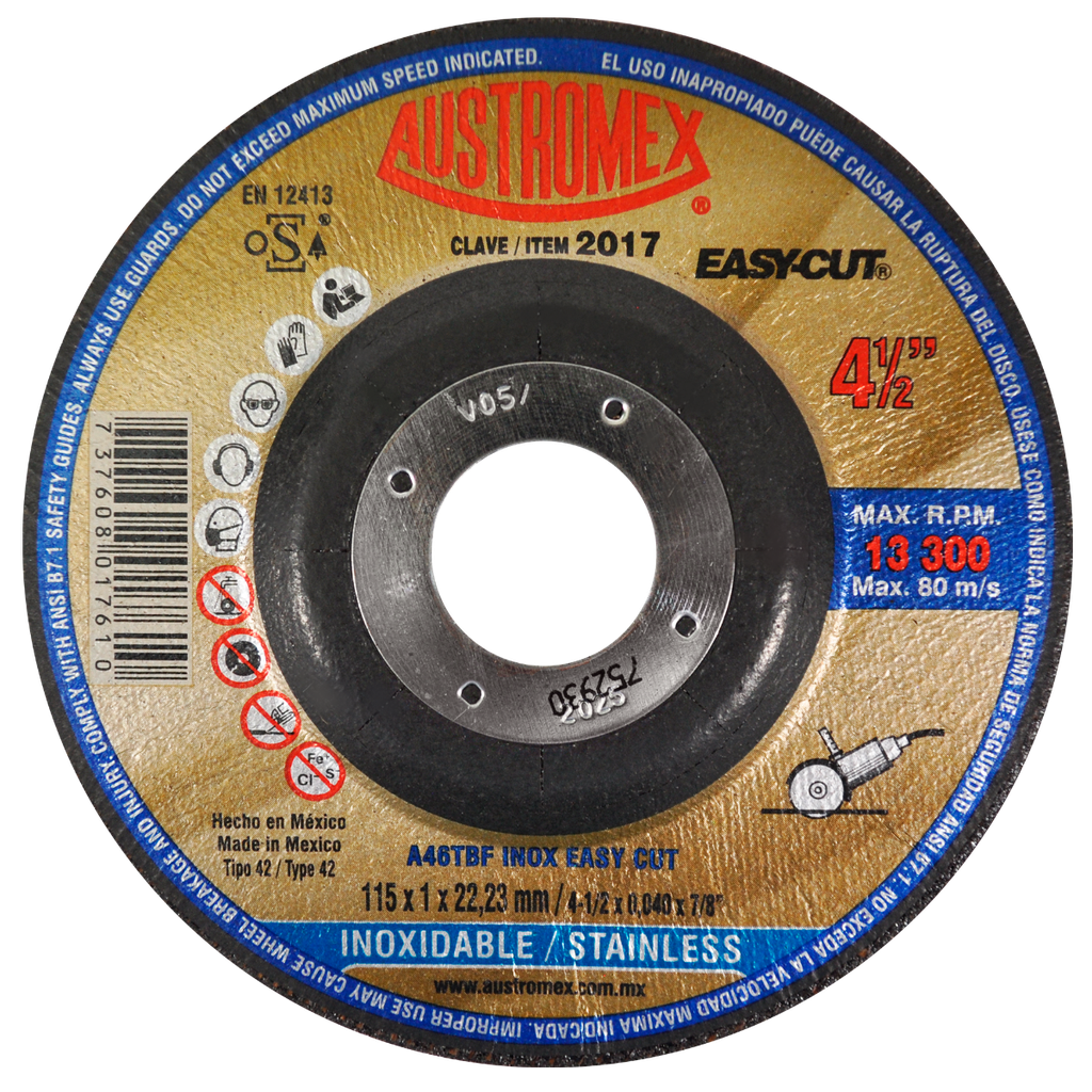 DISCO CAZUELA AUSTROMEX P/CORTE ACERO INOXIDABLE 4-1/2" (2017)(H)
