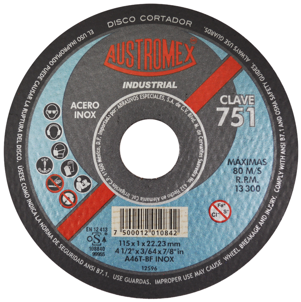 DISCO PLANO AUSTROMEX P/CORTE INOXIDABLE 4-1/2" (751)(H)