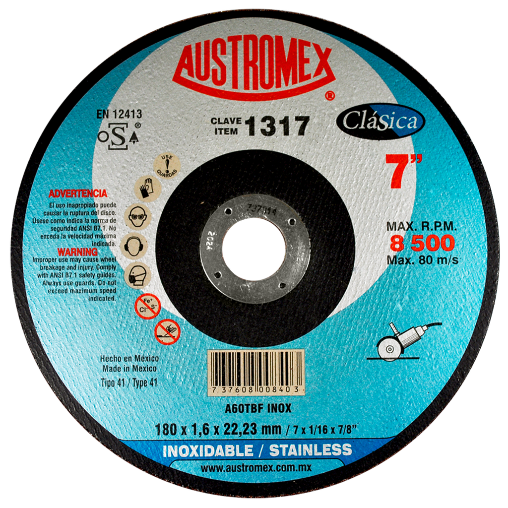 DISCO PLANO AUSTROMEX P/CORTE INOXIDABLE 7" (1317)(H)