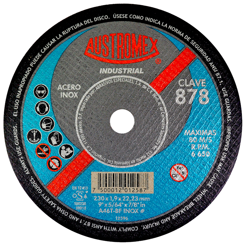 DISCO PLANO AUSTROMEX P/CORTE ACERO INOXIDABLE 9" (878)(H)
