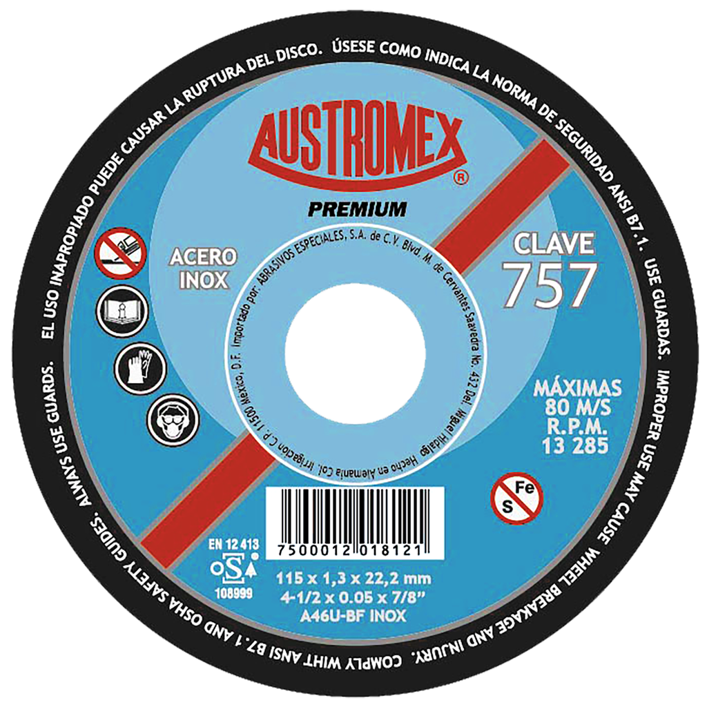 DISCO PLANO AUSTROMEX P/CORTE INOXIDABLE 4-1/2" (757)(H)