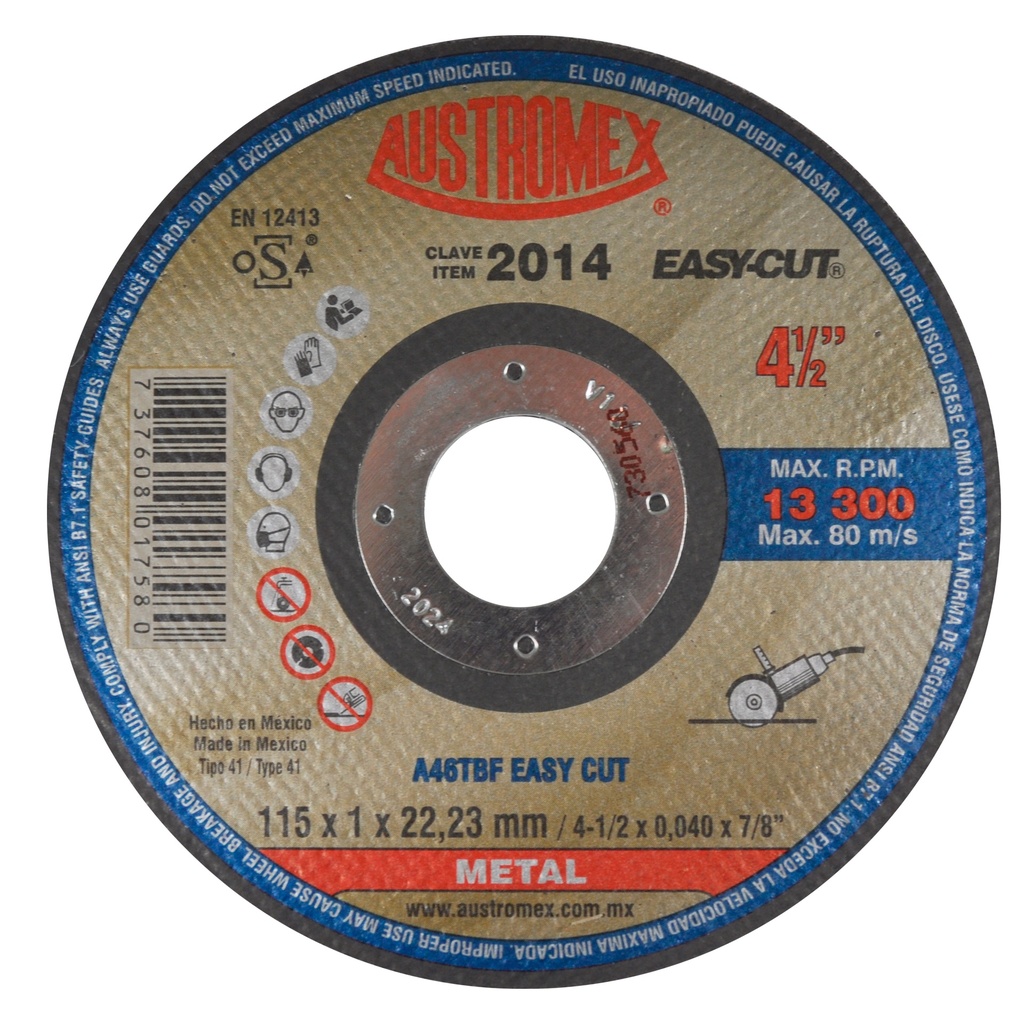 DISCO PLANO AUSTROMEX P/CORTE METAL 4-1/2" (2014)(H)