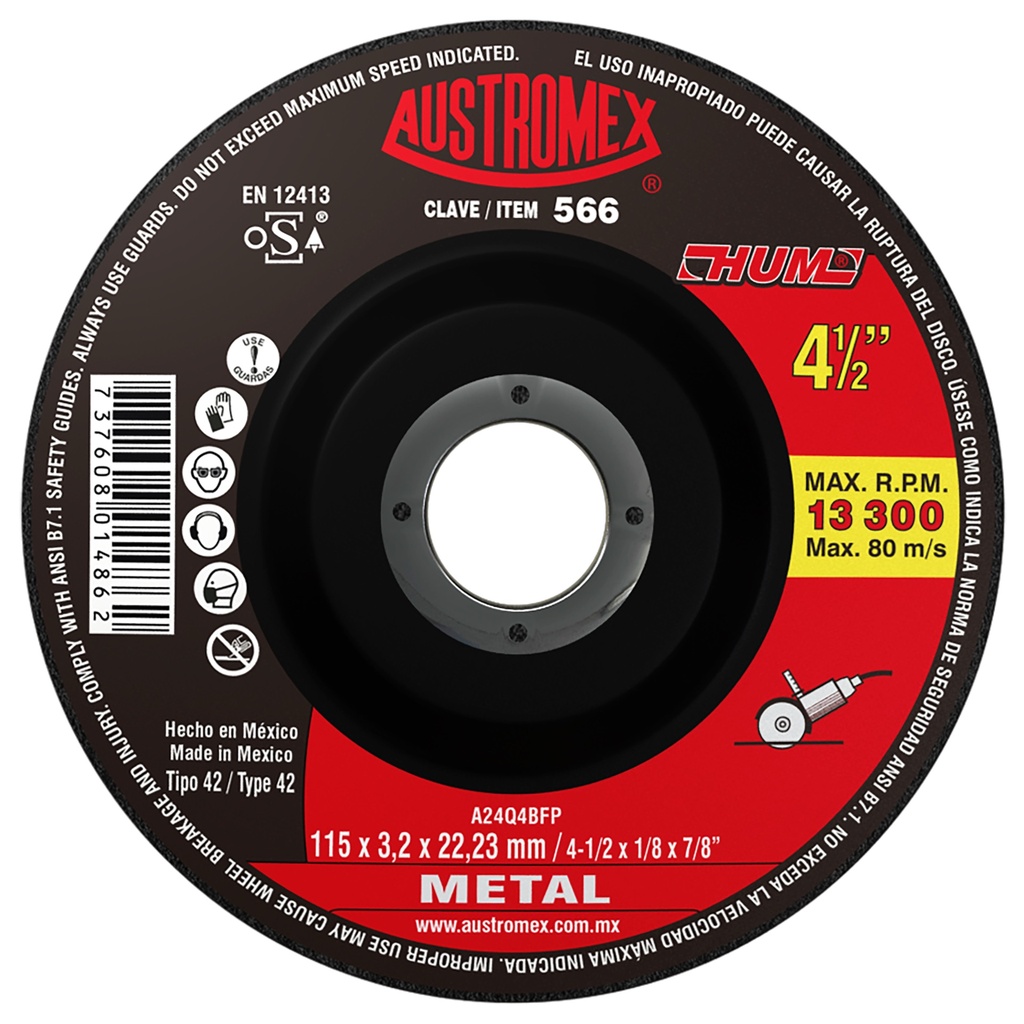 DISCO CAZUELA AUSTROMEX P/CORTE METAL 4-1/2" (566)(H)