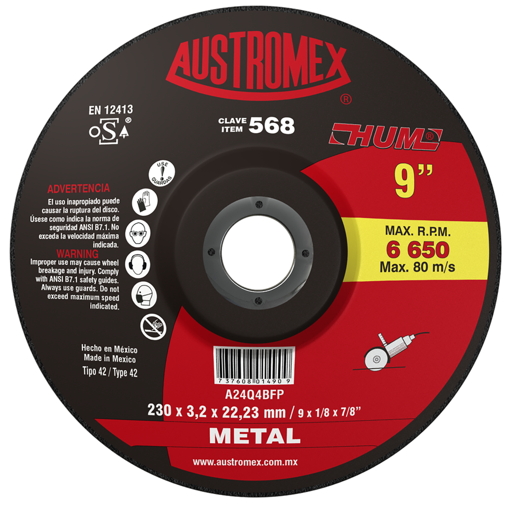 DISCO CAZUELA AUSTROMEX P/CORTE METAL 9" (568)(H)
