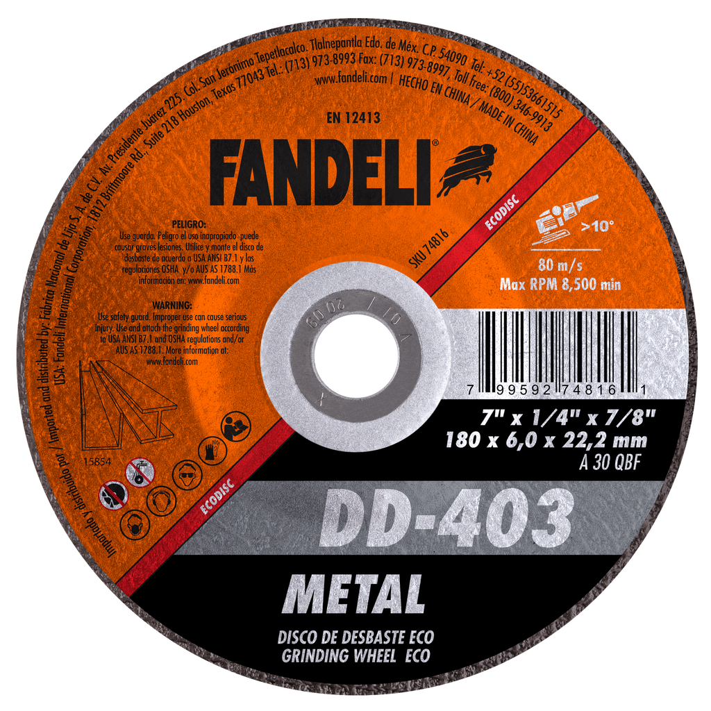 DISCO CAZUELA FANDELI P/DESBASTE DE METAL 7" ECONÓMICO (74816)(H)