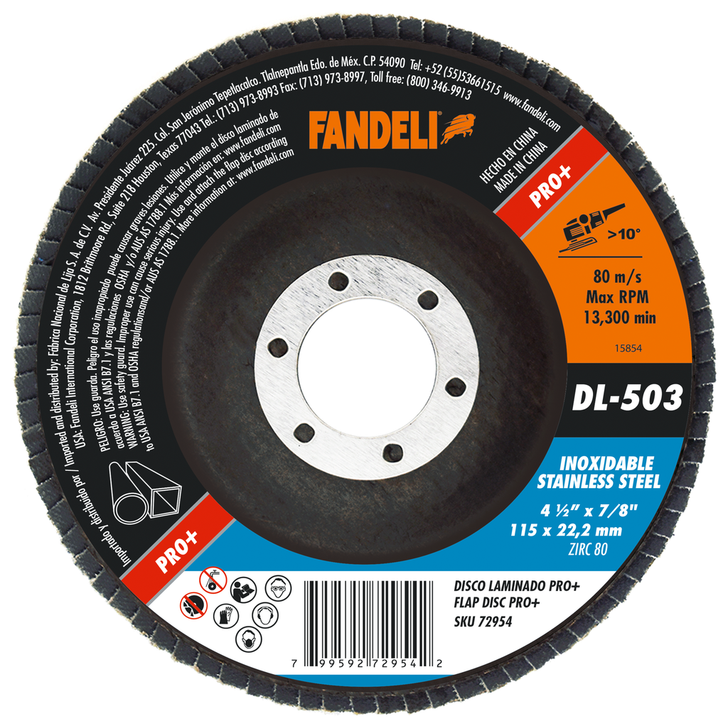 DISCO LAMINADO FANDELI P/ACERO INOXIDABLE 4-1/2" GRANO 80 (72954)(H)