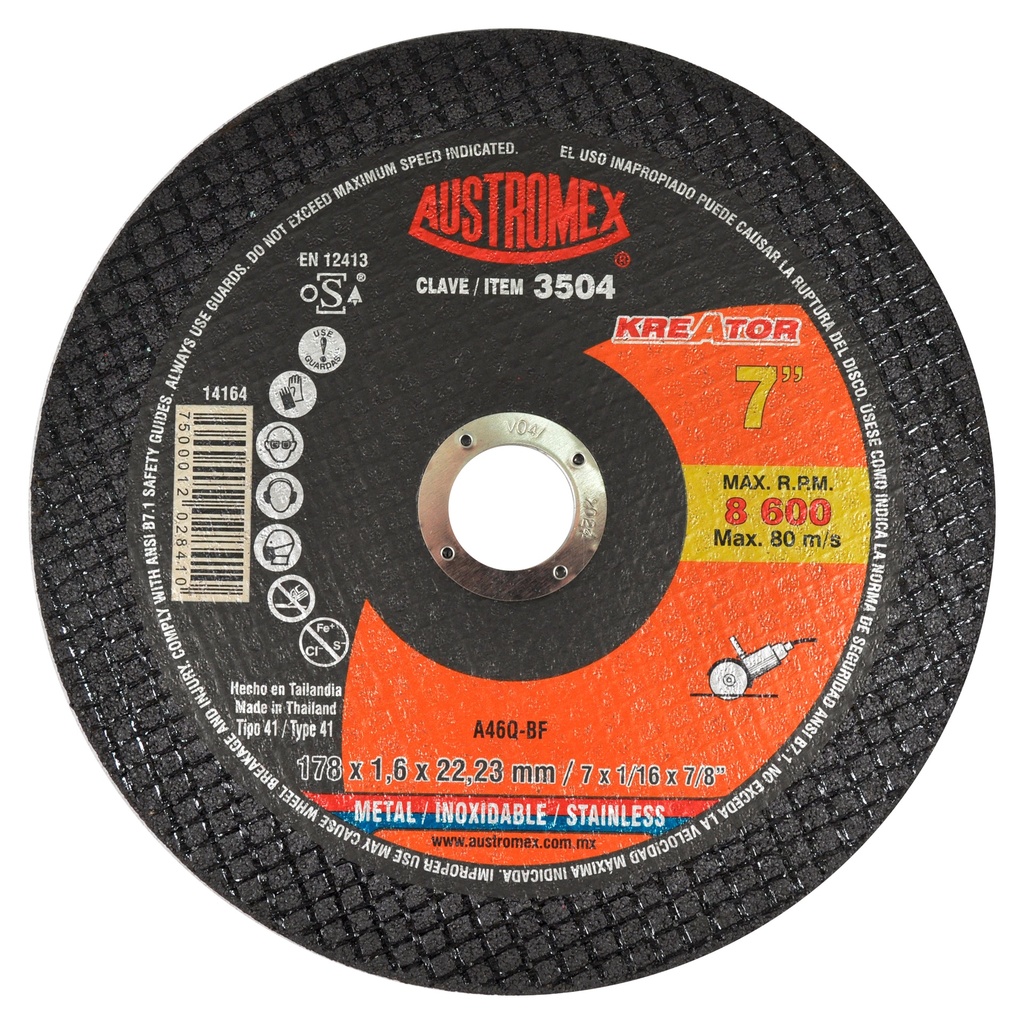 DISCO PLANO AUSTROMEX P/CORTE METAL-INOXIDABLE 7" (3504)(H)