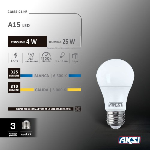 AKSI FOCO LED A15 4W LUZ BLANCA (120001)