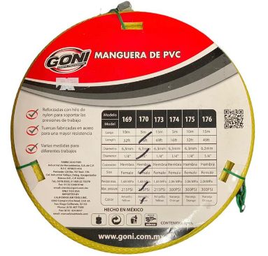 GONI MANGUERA DE PVC 1/4" HEMBRA AMARILLA 5M (170)