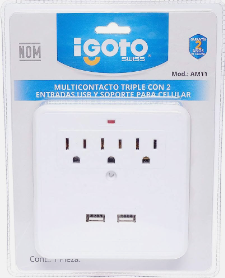 IGOTO MULTICONTACTO TRIPLE C/2 ENTRADAS USB BLANCO (AM07)(E)