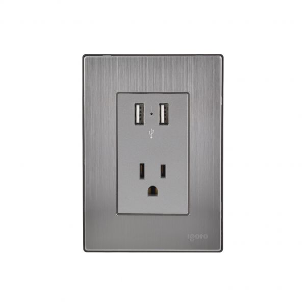 IGOTO PLACA C/2 TOMAS USB + 1 CONTACTO PLATA (INOX1006)(E)