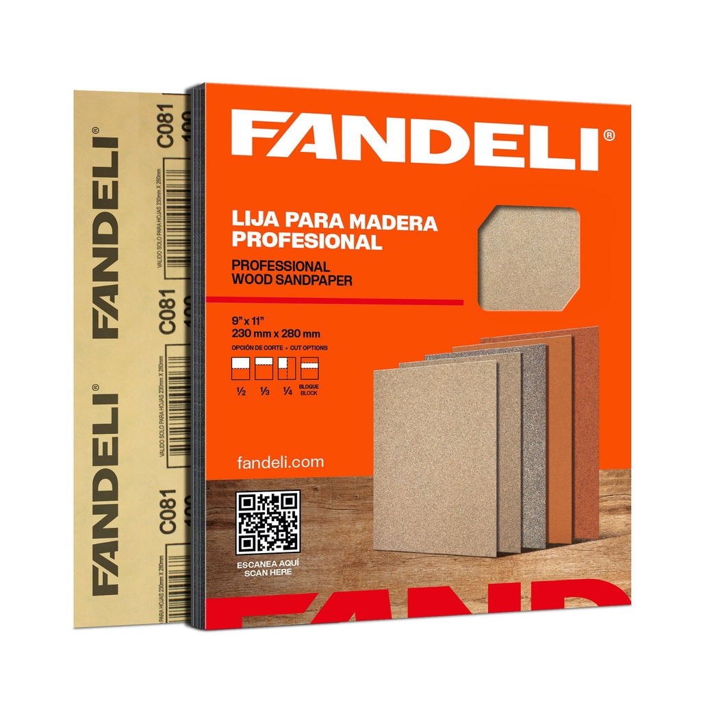 PAQUETE C/25 PIEZAS LIJA FANDELI MADERA AMERICANA D081 GRANO 50 (00058) 