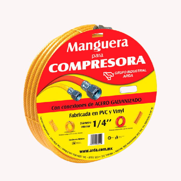 MANGUERA ARDA P/AIRE AMARILLA 10M CONEXIÓN 1/4" ACERO GALVANIZADO (102076)(E)