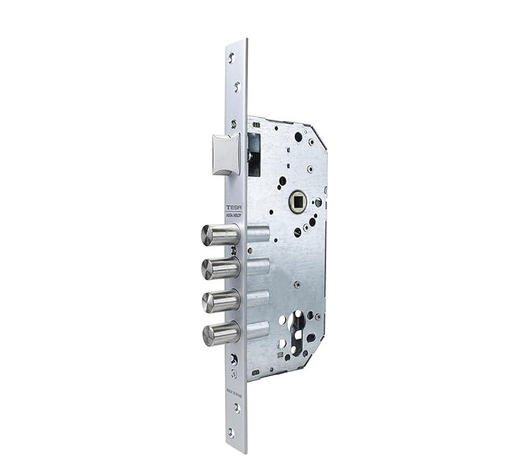 MECANISMO TESA RB100 NÍQUEL P/CERRADURA DE EMBUTIR DE BULONES C/PICAPORTE Y ESCUDO E300 S/MANIJA LLAVE-LLAVE (MX86658)