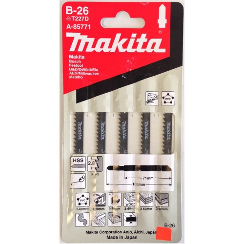 SEGUETA P/CALADORA MAKITA P/MADERA-PLÁSTICO-ALUMINIO CORTE CURVO (B-26) C/5PZ (A-85771) (H)