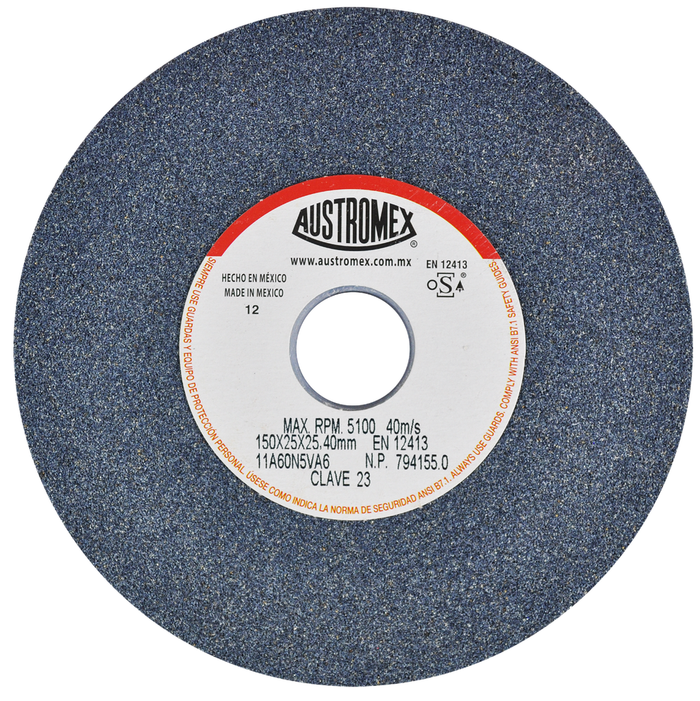 RUEDA ABRASIVA AUSTROMEX USO GENERAL 6" GRANO 60 (23) (H)
