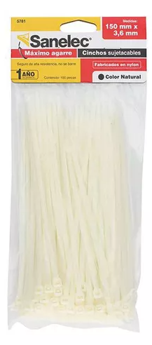 CINCHOS PLÁSTICOS SANTUL 3.6MM X 150MM NATURAL C/100PZ (5781)