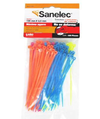 CINCHOS PLÁSTICOS SANTUL 2.5MM X 100MM VARIOS COLORES C/100PZ (5798)
