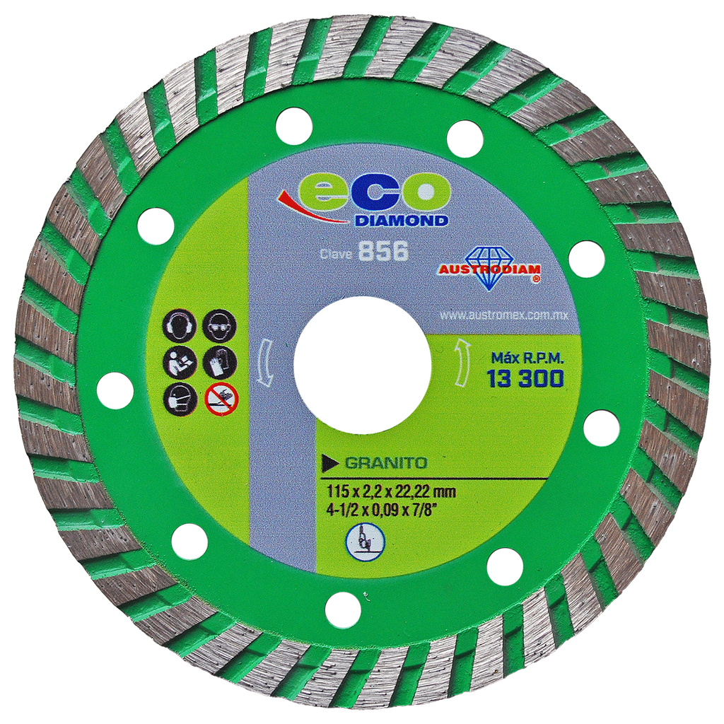 DISCO DIAMANTE AUSTROMEX TURBO P/CORTE GRANITO-MÁRMOL 4-1/2" X 7/8" (856)(H)