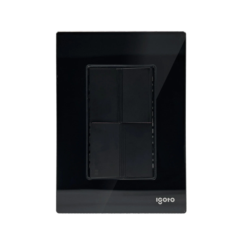 IGOTO PLACA NEGRA C/1 APAGADOR SENCILLO + 1 APAGADOR ESCALERA DE 1.5 MÓDULOS (CRIS2012)(E)