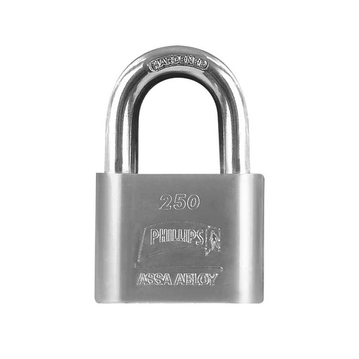 [PHCA250ESGC] CANDADO ACERO PHILLIPS 250 BLISTER GANCHO CORTO (MX2775)(H)