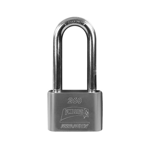 [PHCA260ESGL] CANDADO ACERO PHILLIPS 260 GANCHO LARGO BLISTER (MX3001)(H)