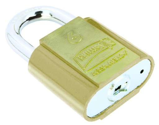 [PHCA006LGL] CANDADO METÁLICO PHILLIPS 6 GANCHO LARGO LATONADO (MX1764)(H)