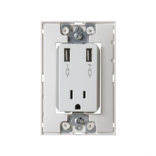 [SICHT1BCO] CHASIS + TOMACORRIENTE SIMON 2P+T + 2 CARGADORES USB BLANCO (25454-30)(E)