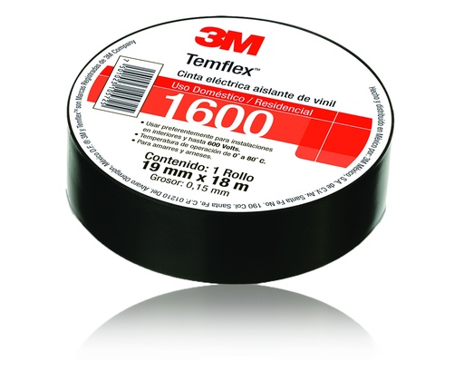 [3MCTE1918N] 3M CINTA AISLANTE TEMFLEX NEGRA 19MM X 18M (1600)(E)