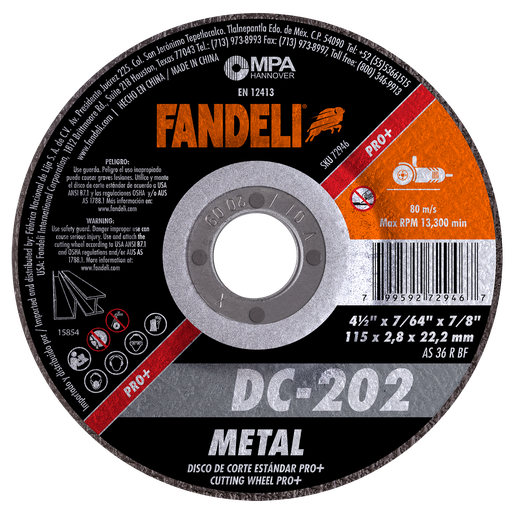 [FADCORT72946] DISCO CAZUELA FANDELI CORTE ESTÁNDAR P/METAL 4-1/2" (72946)(H)