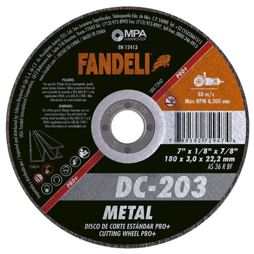 [FADCORT72947] DISCO CAZUELA FANDELI CORTE ESTÁNDAR P/METAL 7" (72947)(H)