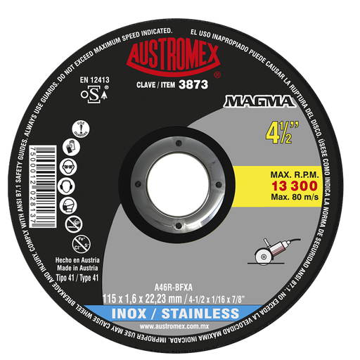 [AU617DC3873] DISCO PLANO AUSTROMEX P/CORTE INOXIDABLE 4-1/2" (3873)(H)