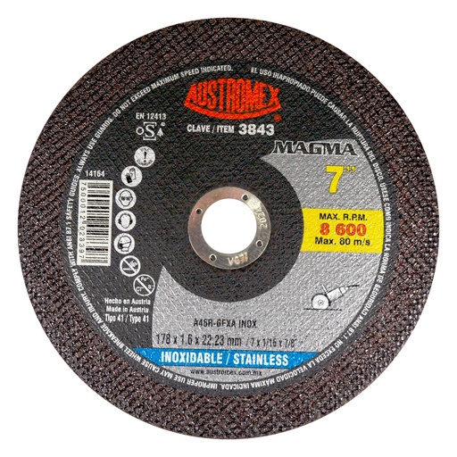 [AU619DC3843] DISCO PLANO AUSTROMEX P/CORTE ACERO INOXIDABLE 7" (3843)(H)