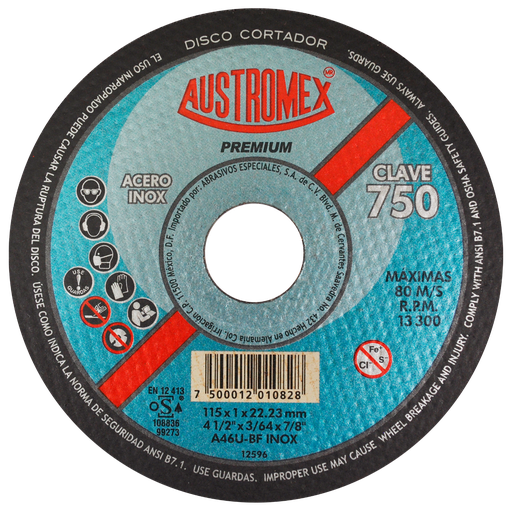 [AU116DINX0750DEL] DISCO PLANO AUSTROMEX P/CORTE INOXIDABLE 4-1/2" (750)(H)