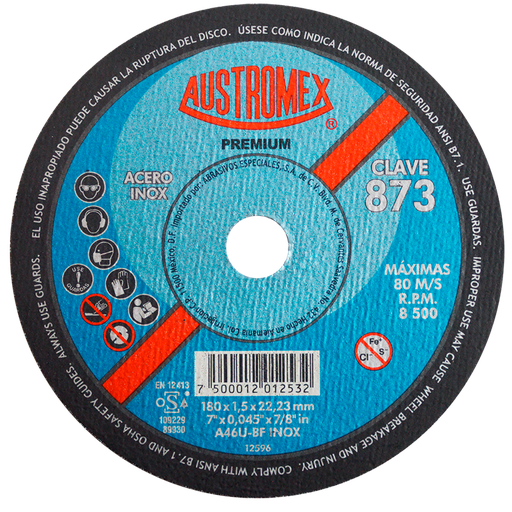 [AU121DINX0873DEL] DISCO PLANO AUSTROMEX P/CORTE INOXIDABLE 7" (873)(H)