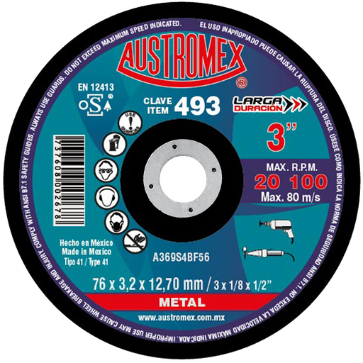 [AU070DCM0493] DISCO PLANO AUSTROMEX P/CORTE METAL 3" (493)(H)
