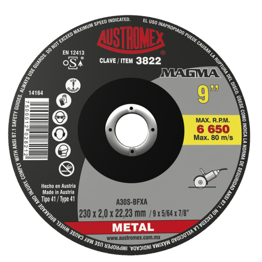[AU620DC3822] DISCO PLANO AUSTROMEX P/CORTE METAL 9" (3822)(H)