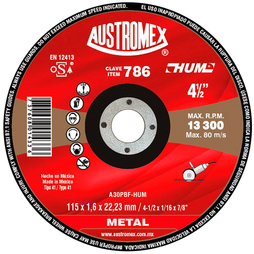 [AU072DCM0786] DISCO PLANO AUSTROMEX P/CORTE METAL 4-1/2" (786)(H)