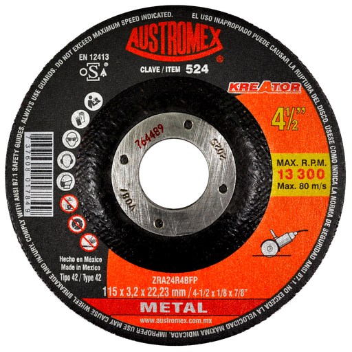 [AU048ADCM0524] DISCO CAZUELA AUSTROMEX P/CORTE METAL 4-1/2" (524)(H)