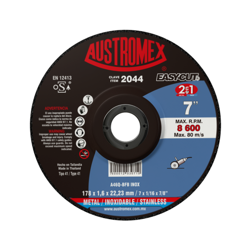 [AU084ECM2044] DISCO PLANO AUSTROMEX P/CORTE METAL-INOXIDABLE 7" (2044)(H)