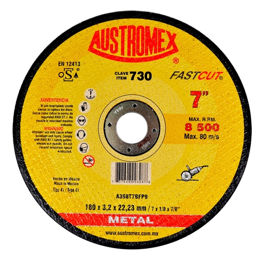 [AU085DCM0730] DISCO PLANO AUSTROMEX P/CORTE METAL 7" (730)(H)