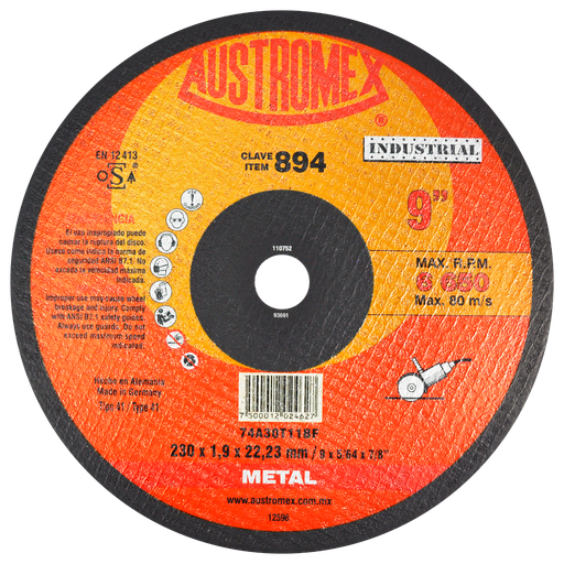 [AU091DCM0894DEL] DISCO PLANO AUSTROMEX P/CORTE METAL 9" (894)(H)